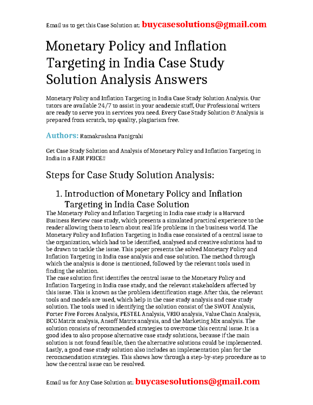 Case Solution Monetary Policy and Inflation Targeting in India ...