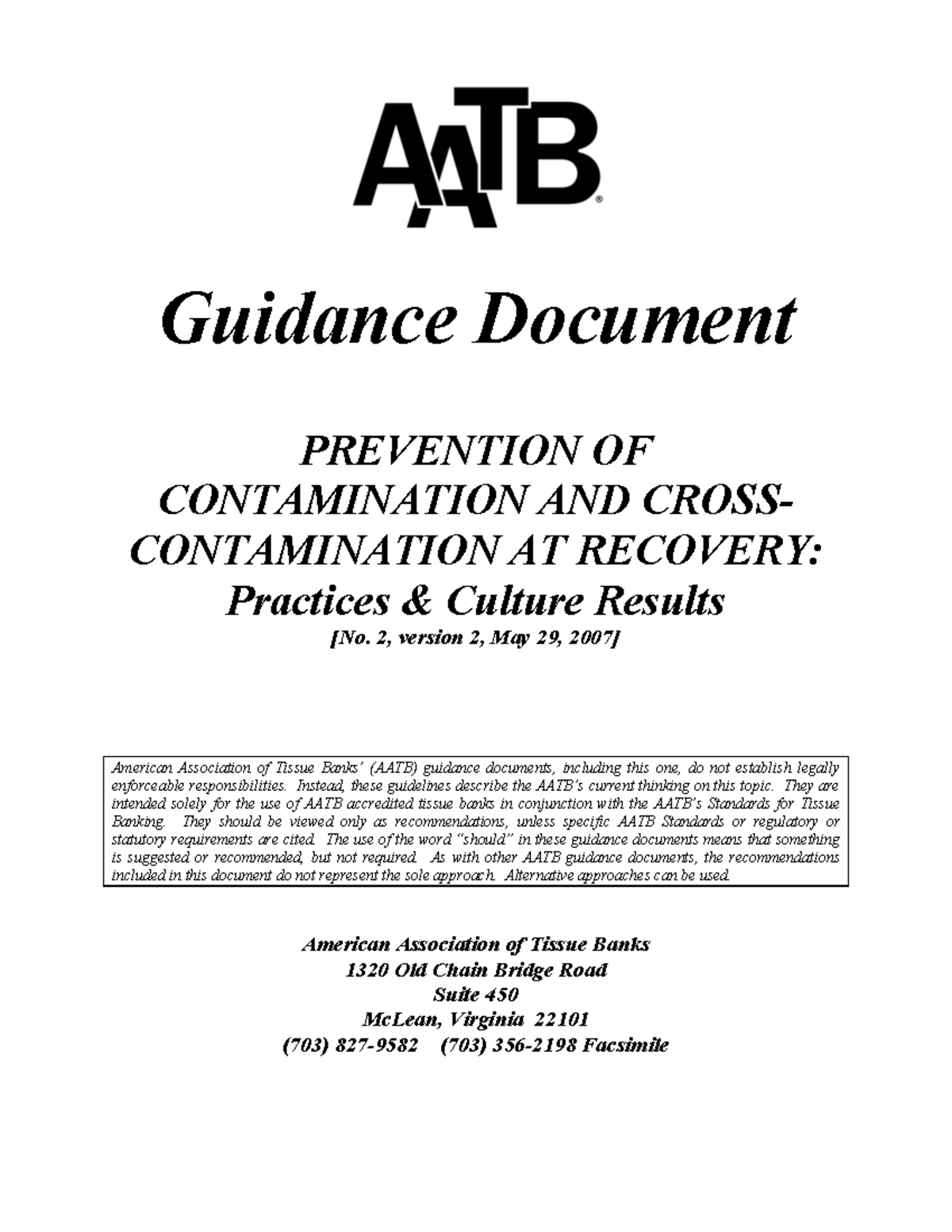 AATB Guidance Document No2 v2 05 29 07 - Guidance Document PREVENTION ...