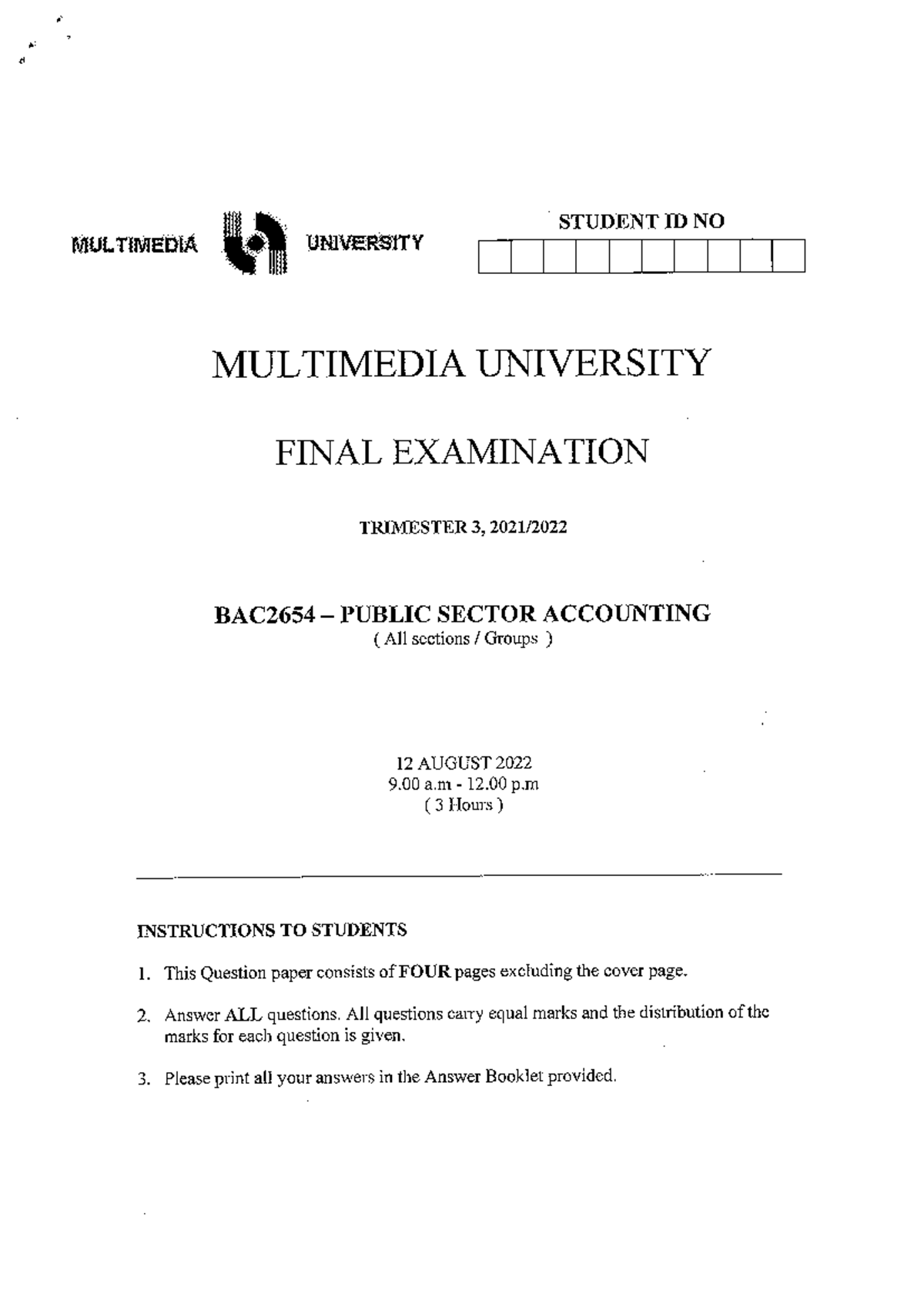 PSA 2022 Exam Paper Public Sector Accounting Studocu