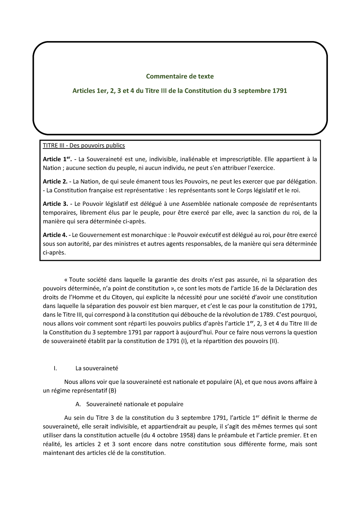 Commentaire De Texte - Articles 1er, 2, 3 Et 4 Du Titre III De La ...