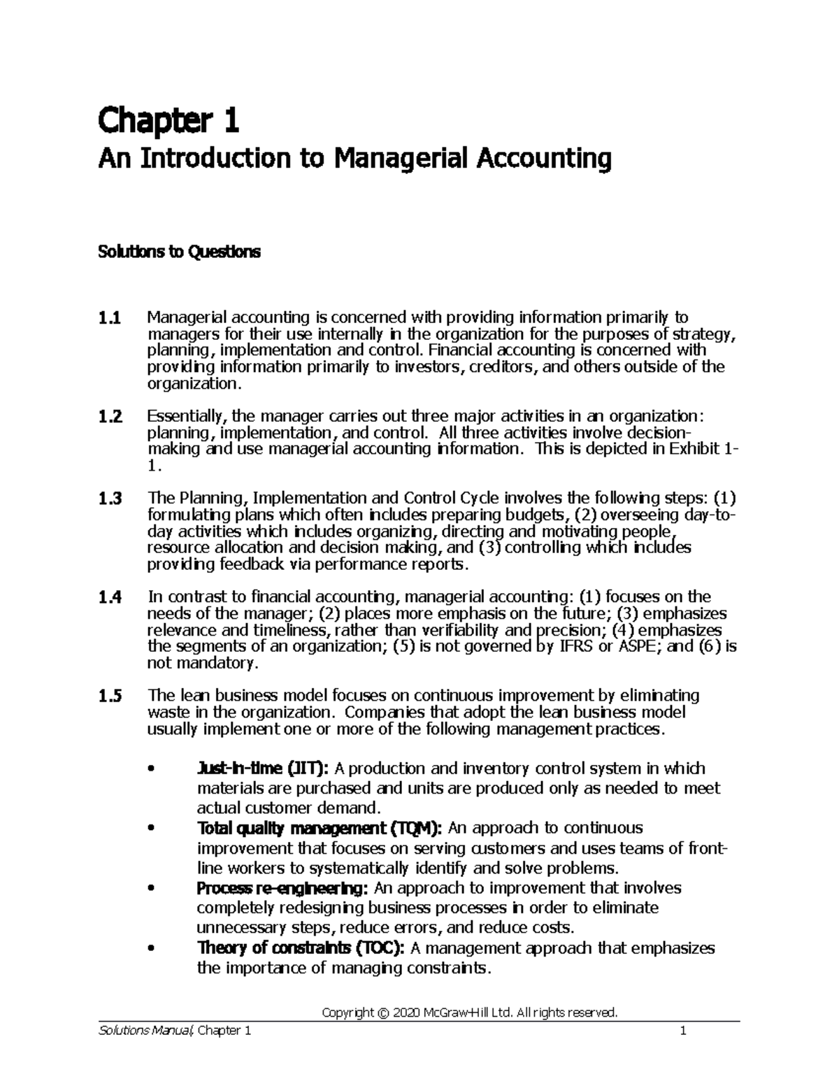 Brewer 6ce SM Ch01 Final - Chapter 1 An Introduction to Managerial ...