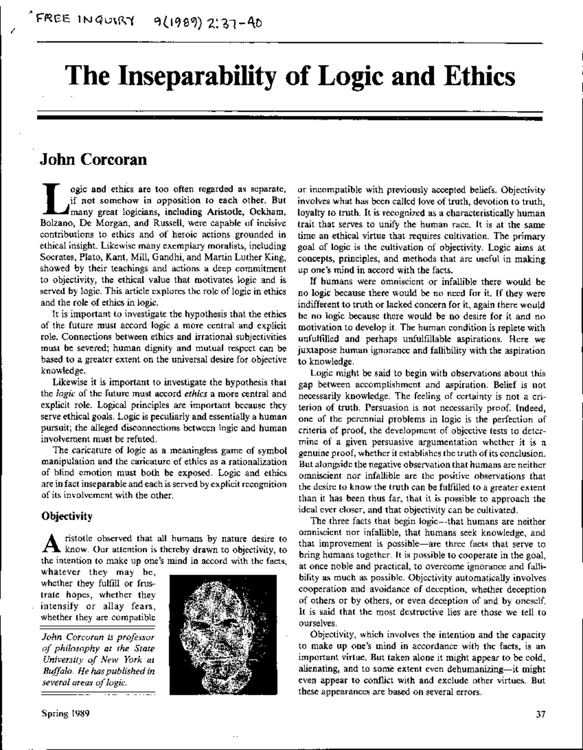 EthicsandLogic Ethics The Inseparability of Logic and Ethics John