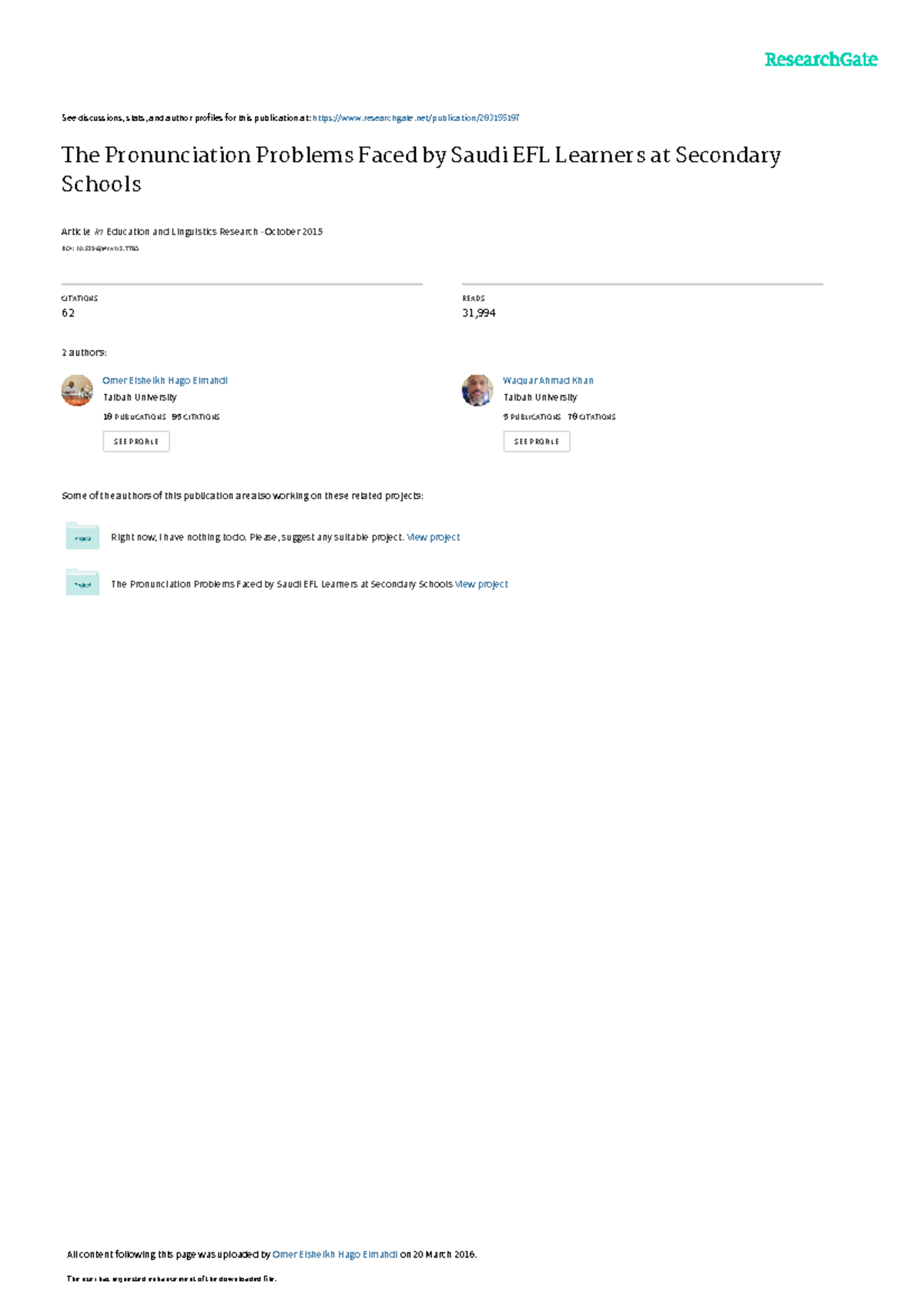 The Pronunciation Problems Faced by Saudi EFL Lear - See discussions ...