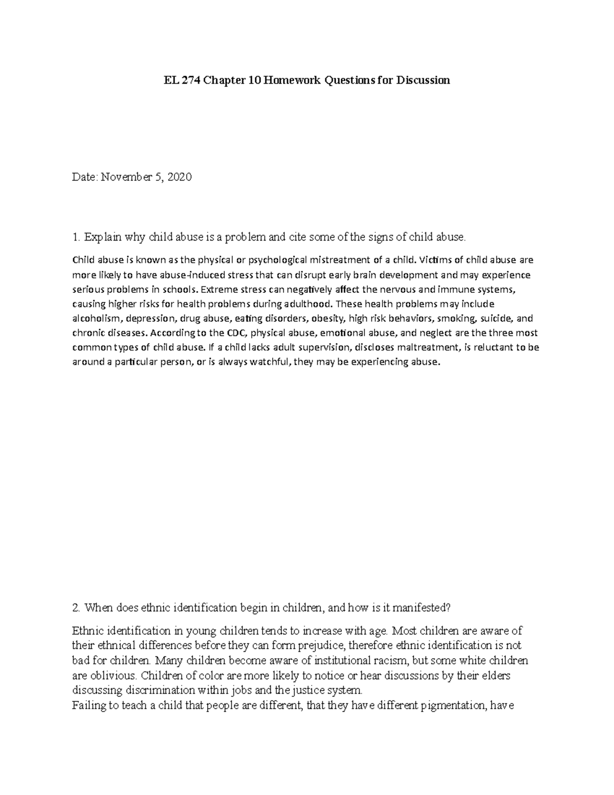 Chapter 10 homework questions - EL 274 Chapter 10 Homework Questions ...