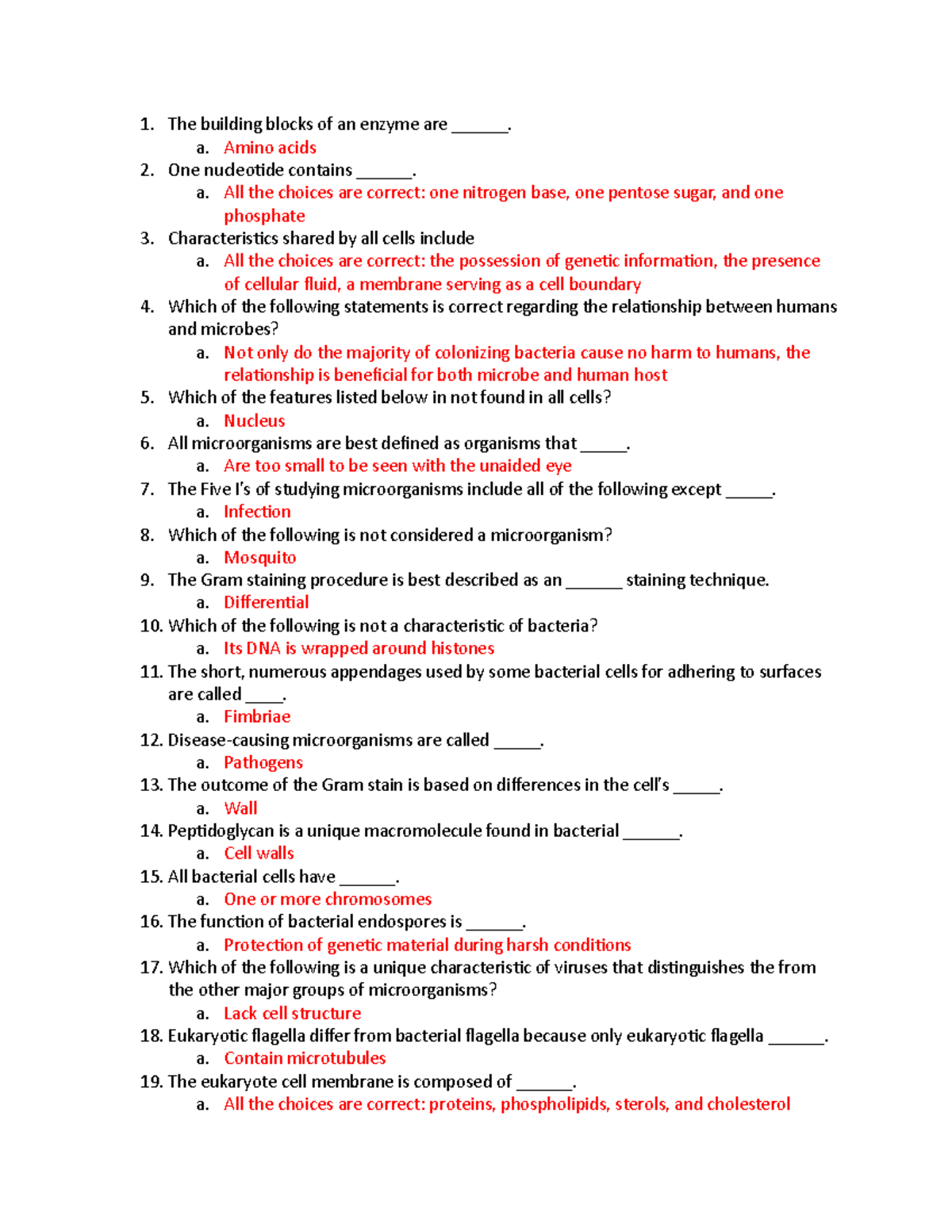 MCB3005 Test Corrections Exam 1 - The building blocks of an enzyme are ...