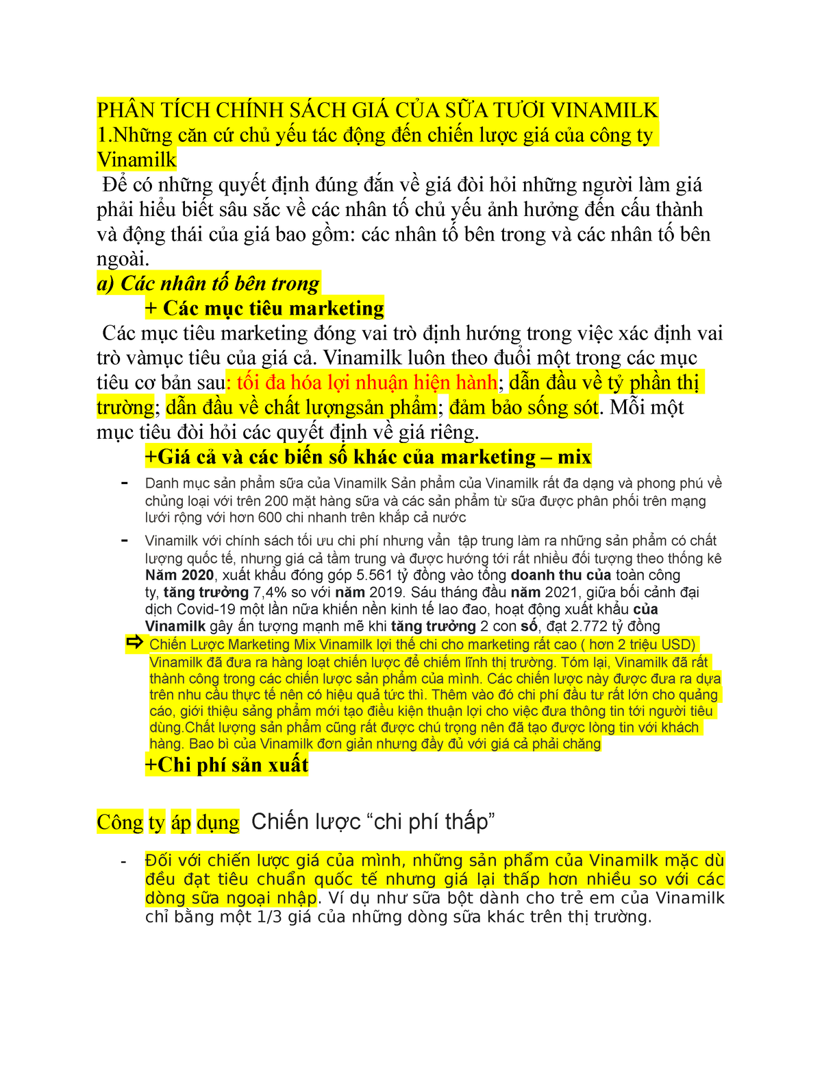 PHÂN-TÍCH- Chính-SÁCH-GIÁ-CỦA-SỮA-TƯƠI- Vinamilk - PHÂN TÍCH CHÍNH SÁCH GIÁ CỦA SỮA TƯƠI VINAMILK - Studocu
