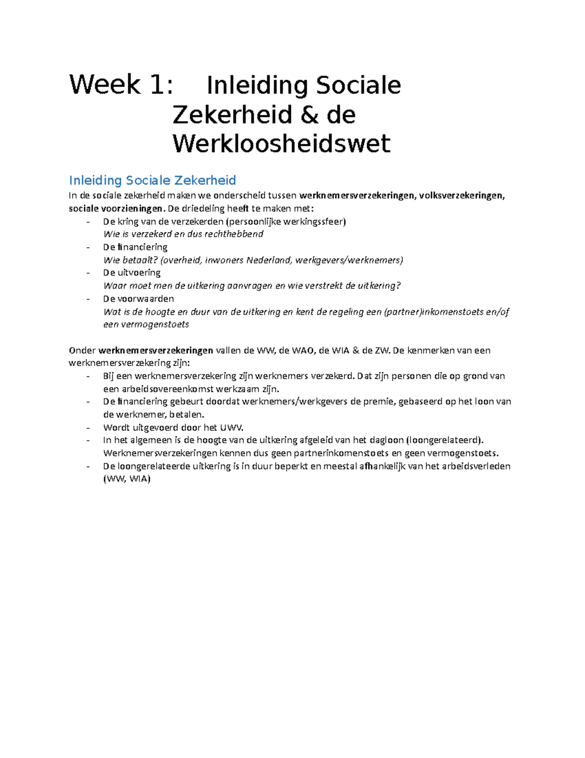 Samenvatting Sociale Zekerheidsrecht - Week 1: Inleiding Sociale ...