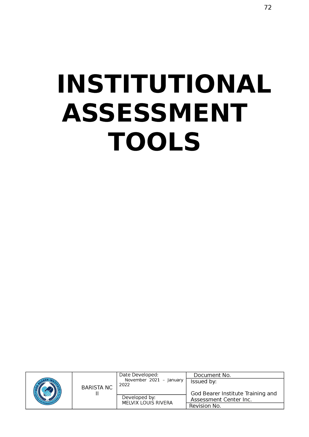 Institutional Assessment Tools For Tm1 Institutional Assessment Tools