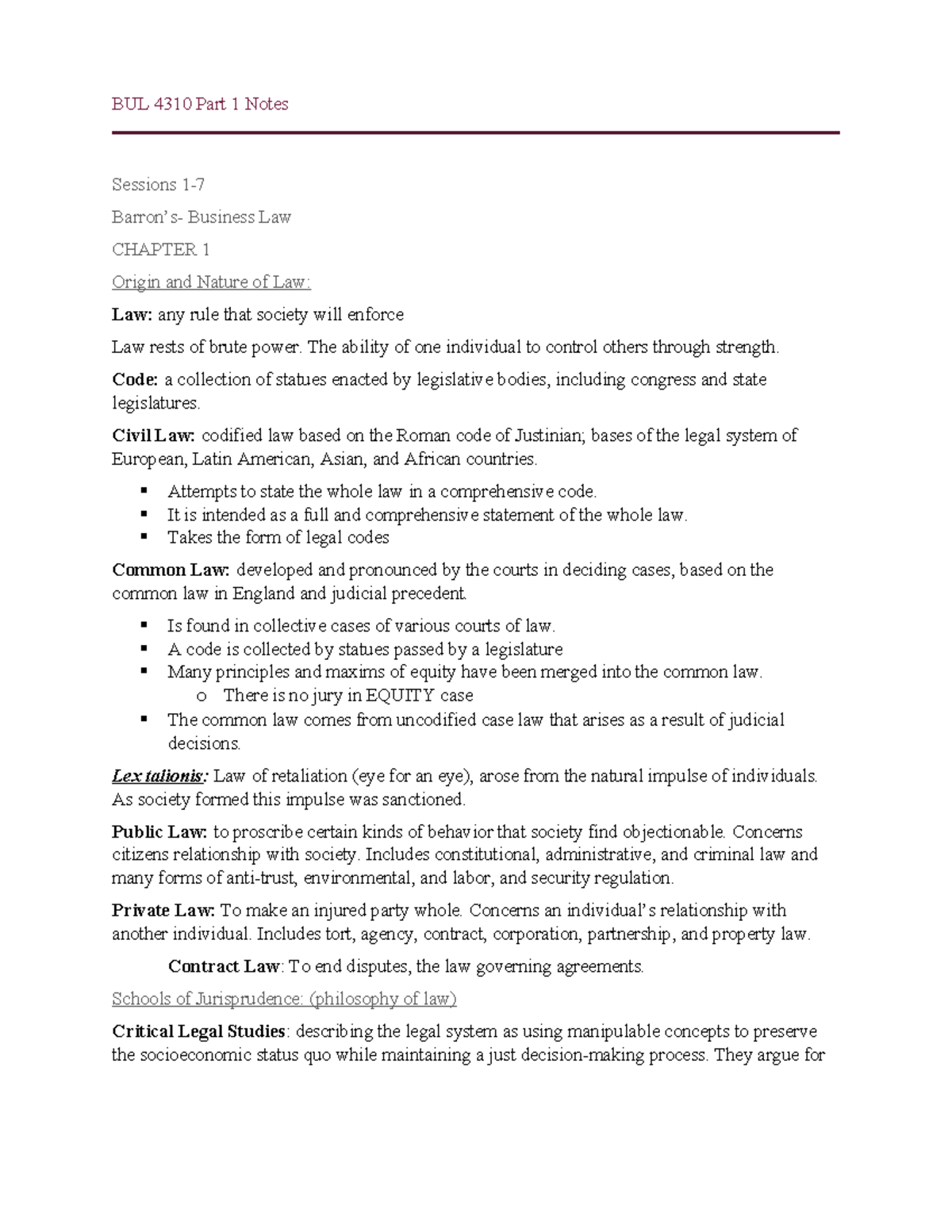 BUL 4310 Part 1 Notes - BUL 4310 Part 1 Notes Sessions 1- Barron’s ...