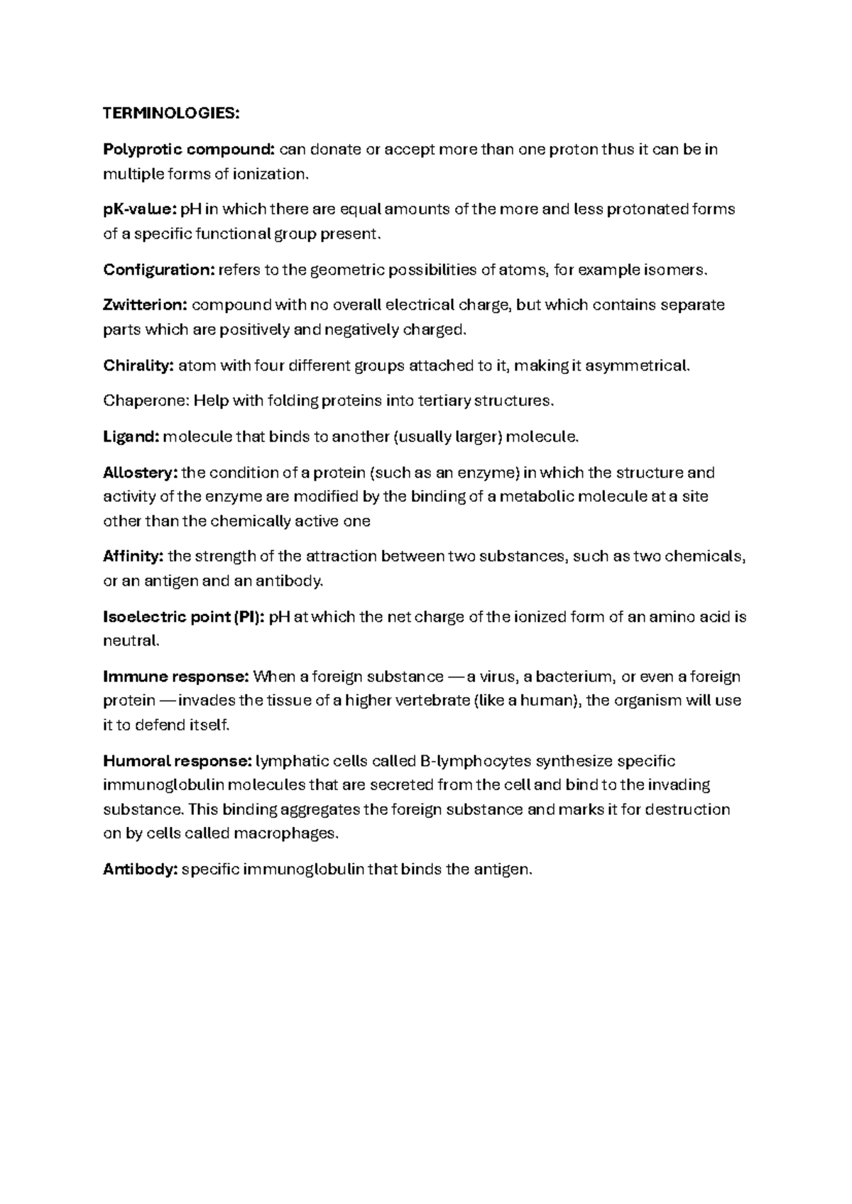 Biochem 1ST OPP Notes - TERMINOLOGIES: Polyprotic compound: can donate ...
