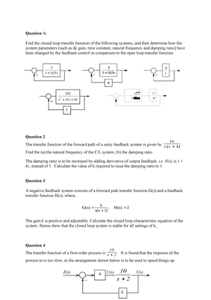 Execise Qs3 Closed Loop Question 1 Find The Closed Loop Transfer Function Of The Following Studocu