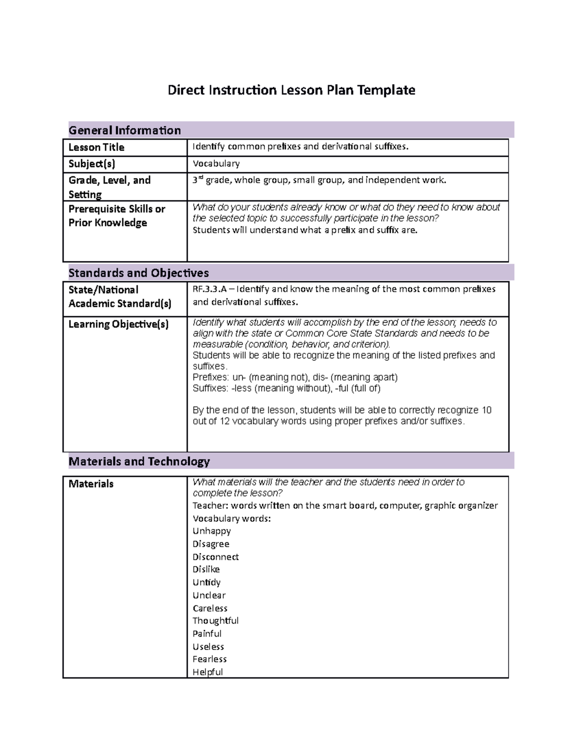 LXM2 - Lesson Plan - attempt 3 - Direct Instruction Lesson Plan ...