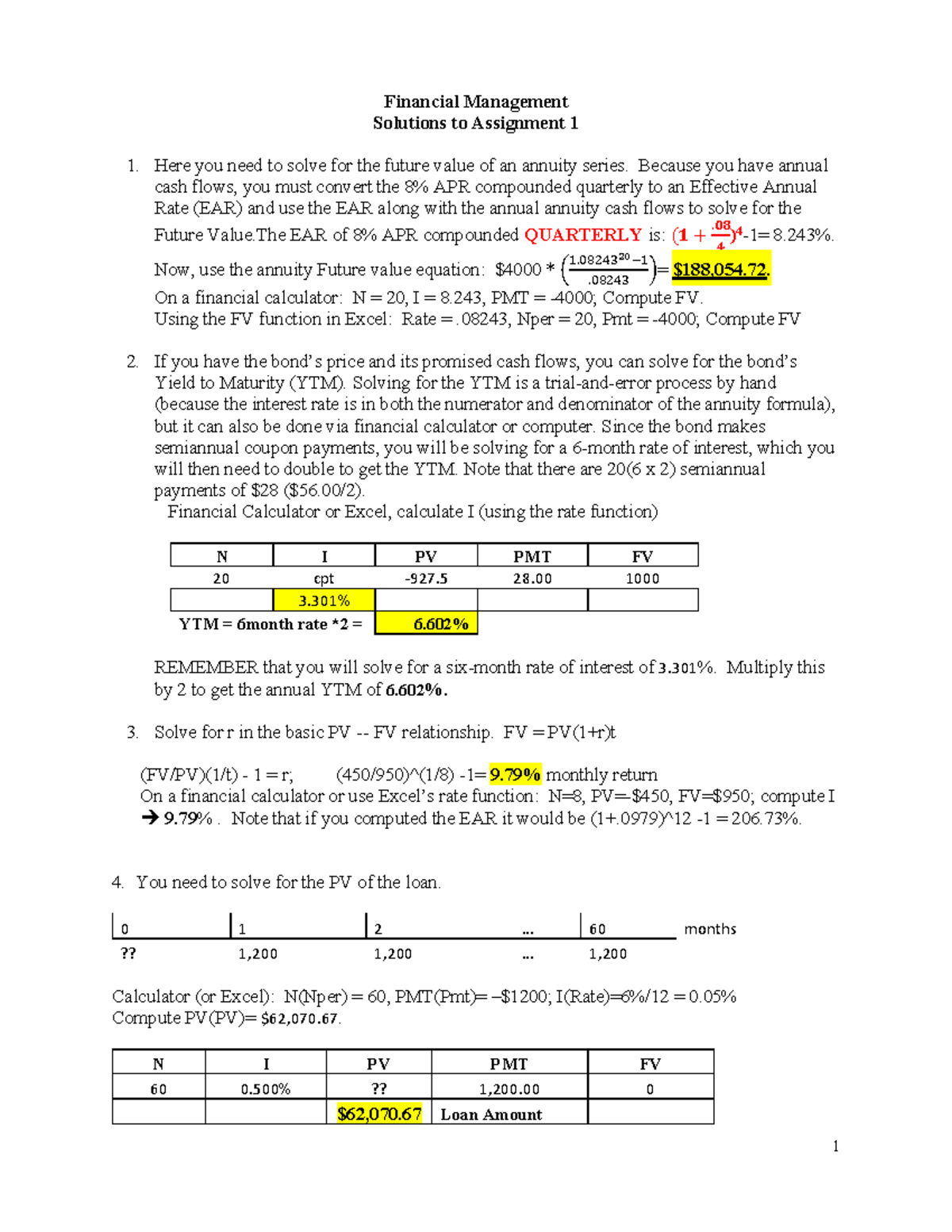 financial management 1 assignment