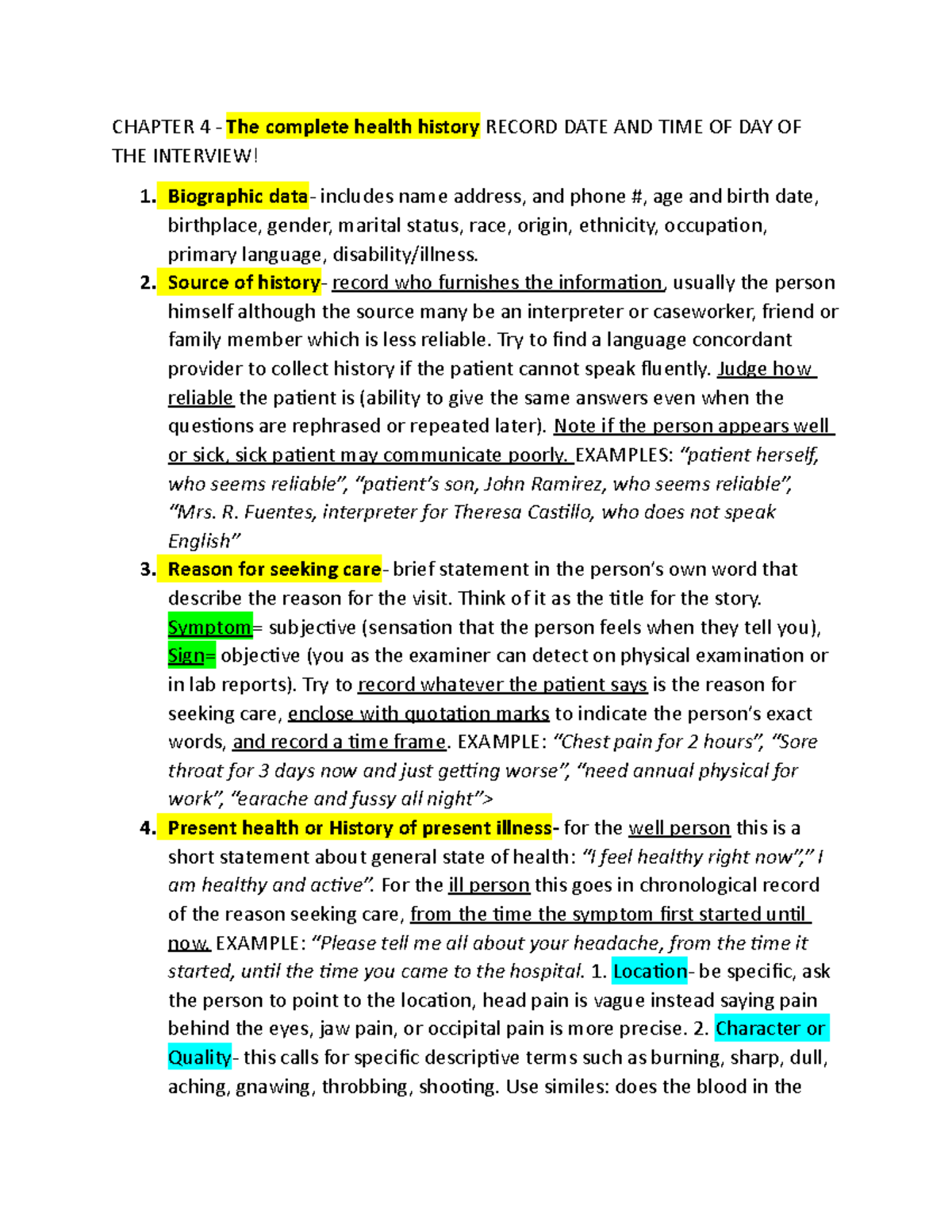 Chapter 4 Health Assesment - CHAPTER 4 - The Complete Health History ...