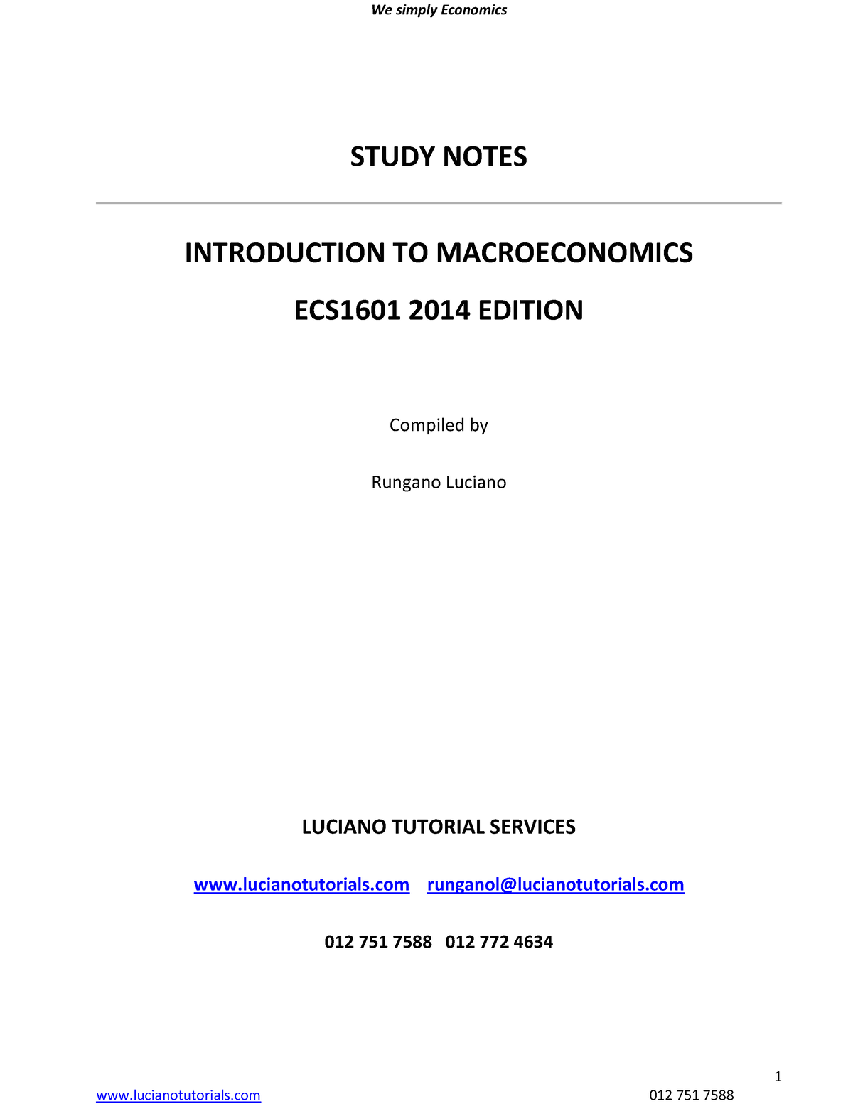 ECS1601- Study- Notes-Final-1 - Copy - STUDY NOTES INTRODUCTION TO ...