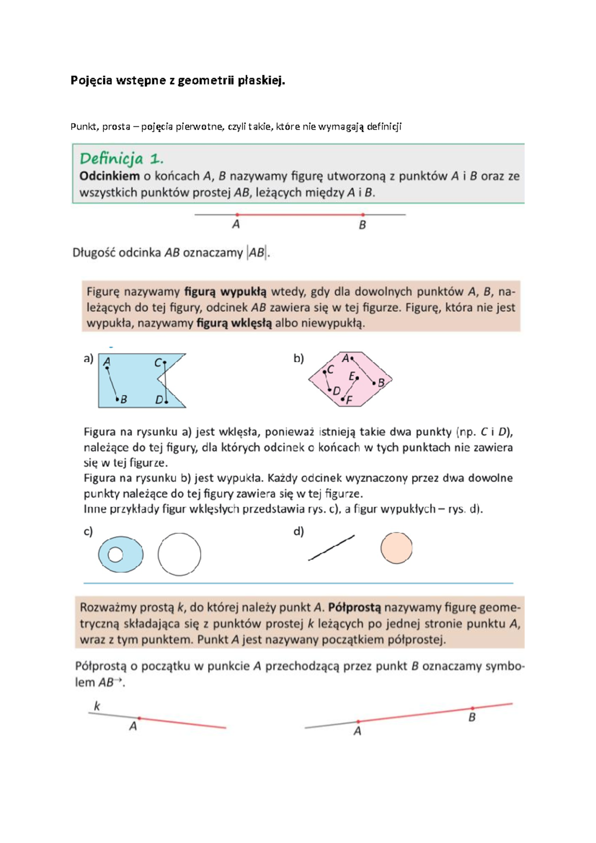 Geometria Płaska Pojęcia Wstępne Sprawdzian Pdf Klasa 1 Liceum