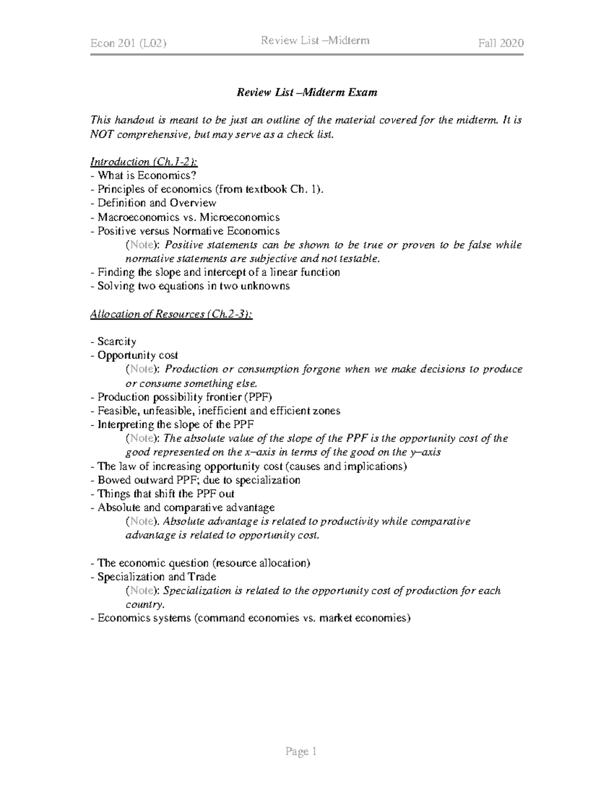Midterm Review Sheet - Review List –Midterm Exam This handout is meant ...