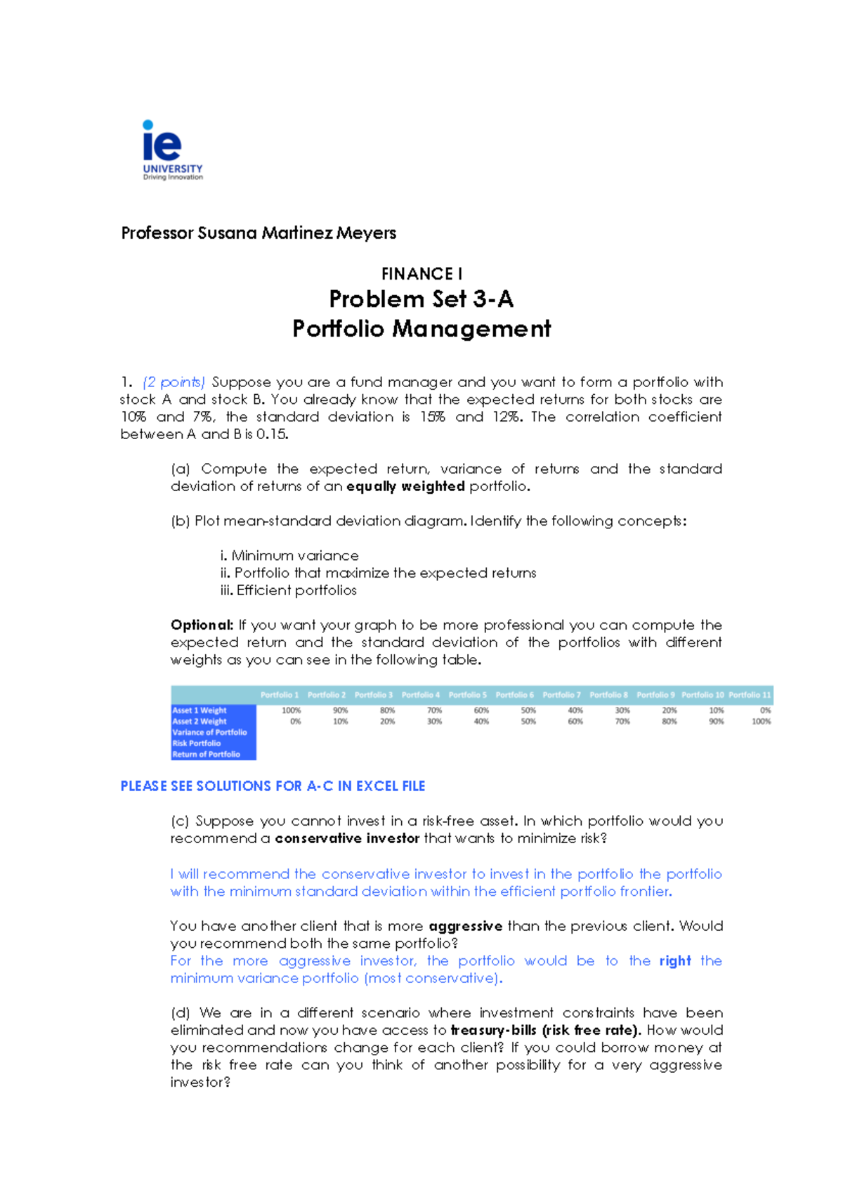 Problem set Capital Structure - Professor Susana Martinez Meyers ...