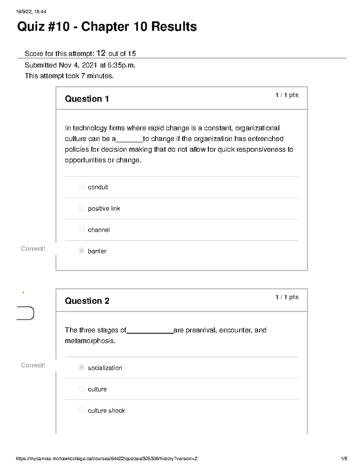 Quiz History Quiz #10 - Chapter 10 - C O Or R Re C C T T! Barrier ...