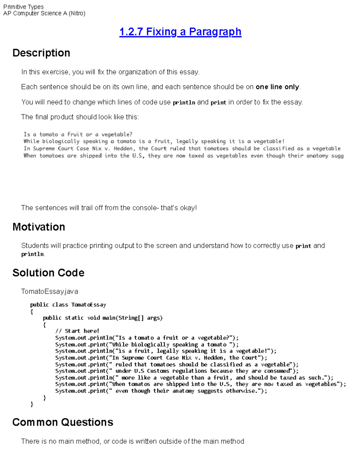 1.2.7 Fixing a Paragraph Problem Guide Code HS Primitive Types AP