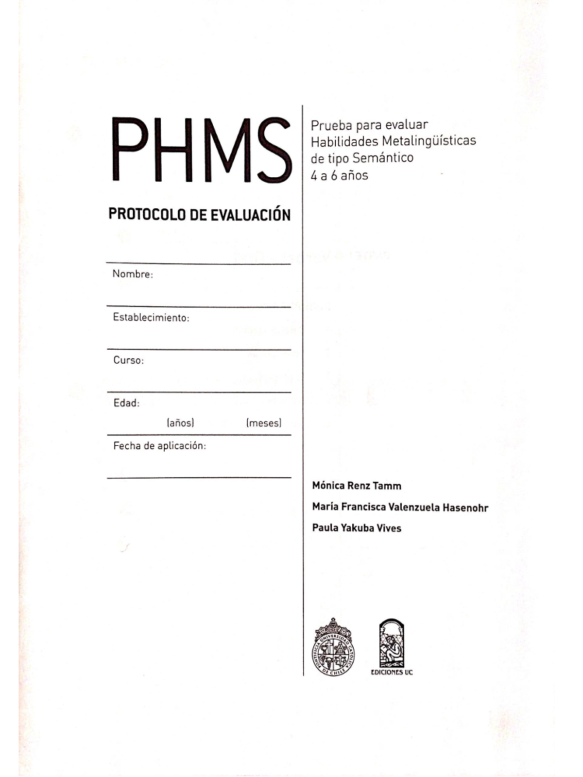 PHMS Protocolo - Evaluación Semántica - Fonoaudiología, Motricidad ...