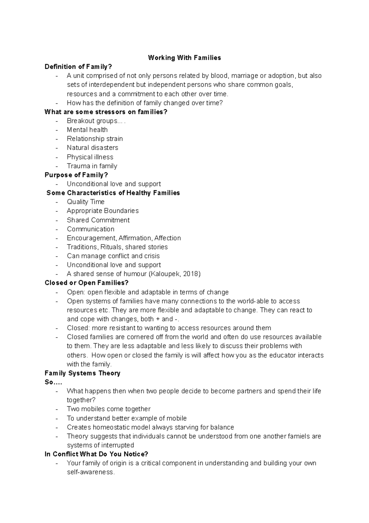 WEEK ONE Lecture Notes 1 Working With Families Definition Of Family