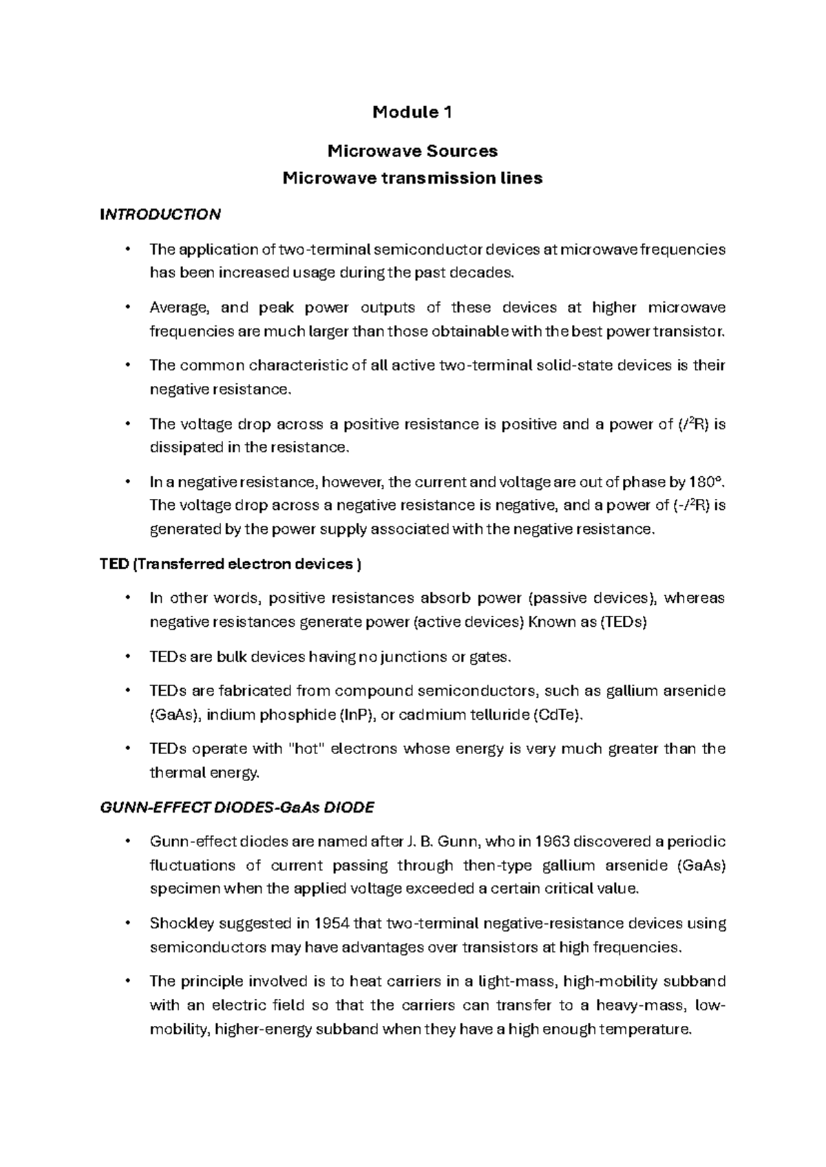 Module 1 MWA - notes - Module 1 Microwave Sources Microwave ...