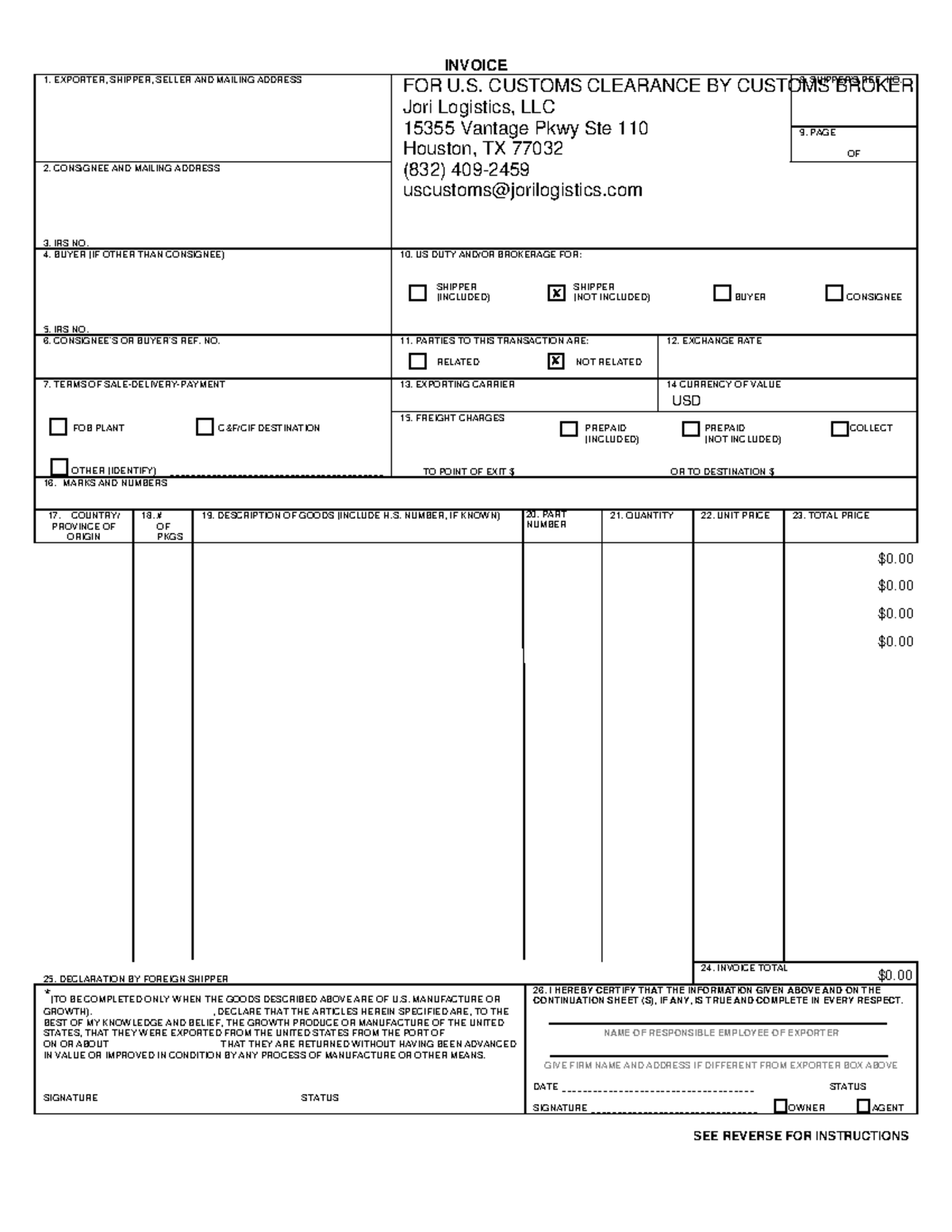 Fillable Commercial Invoice - INVOICE EXPORTER, SHIPPER, SELLER AND ...