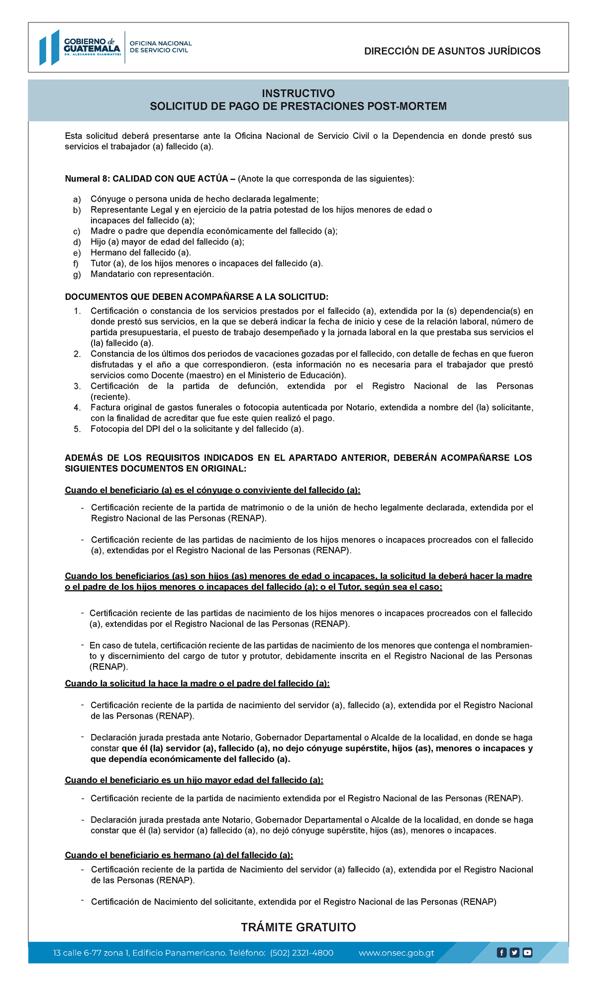 Formulario Prestaciones Postumas 23 agosto 2022 editable - OFICINA NACIONAL  DE SERVICIO CIVIL - Studocu
