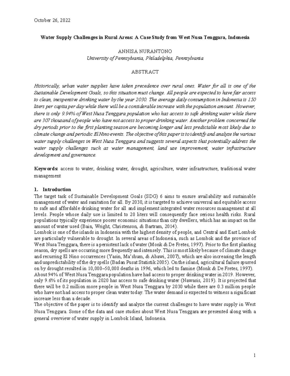 Individual Paper - Water Supply Challenges in Rural Areas: A Case Study ...