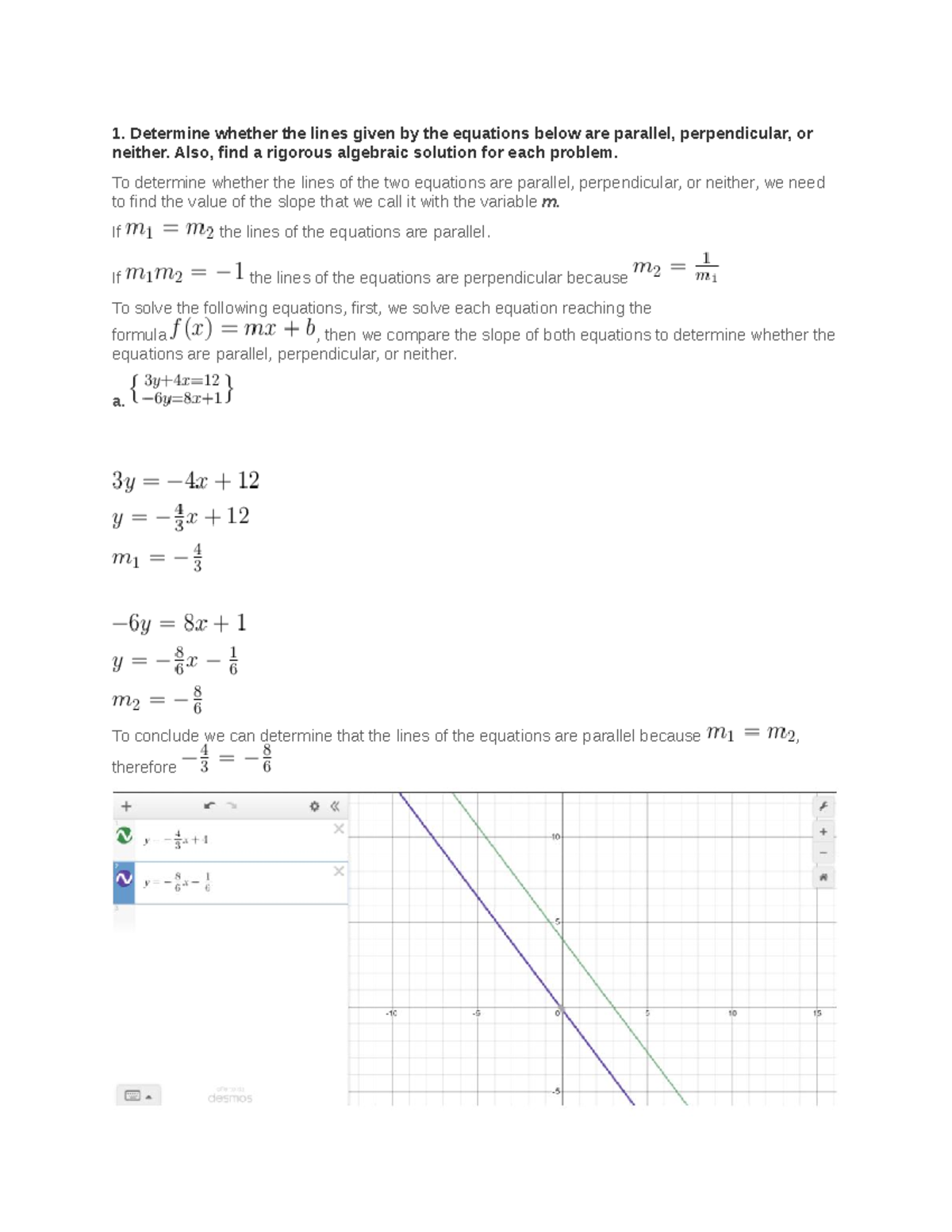 MATH 1201 Unit2 - WA - 1. Determine whether the lines given by the ...