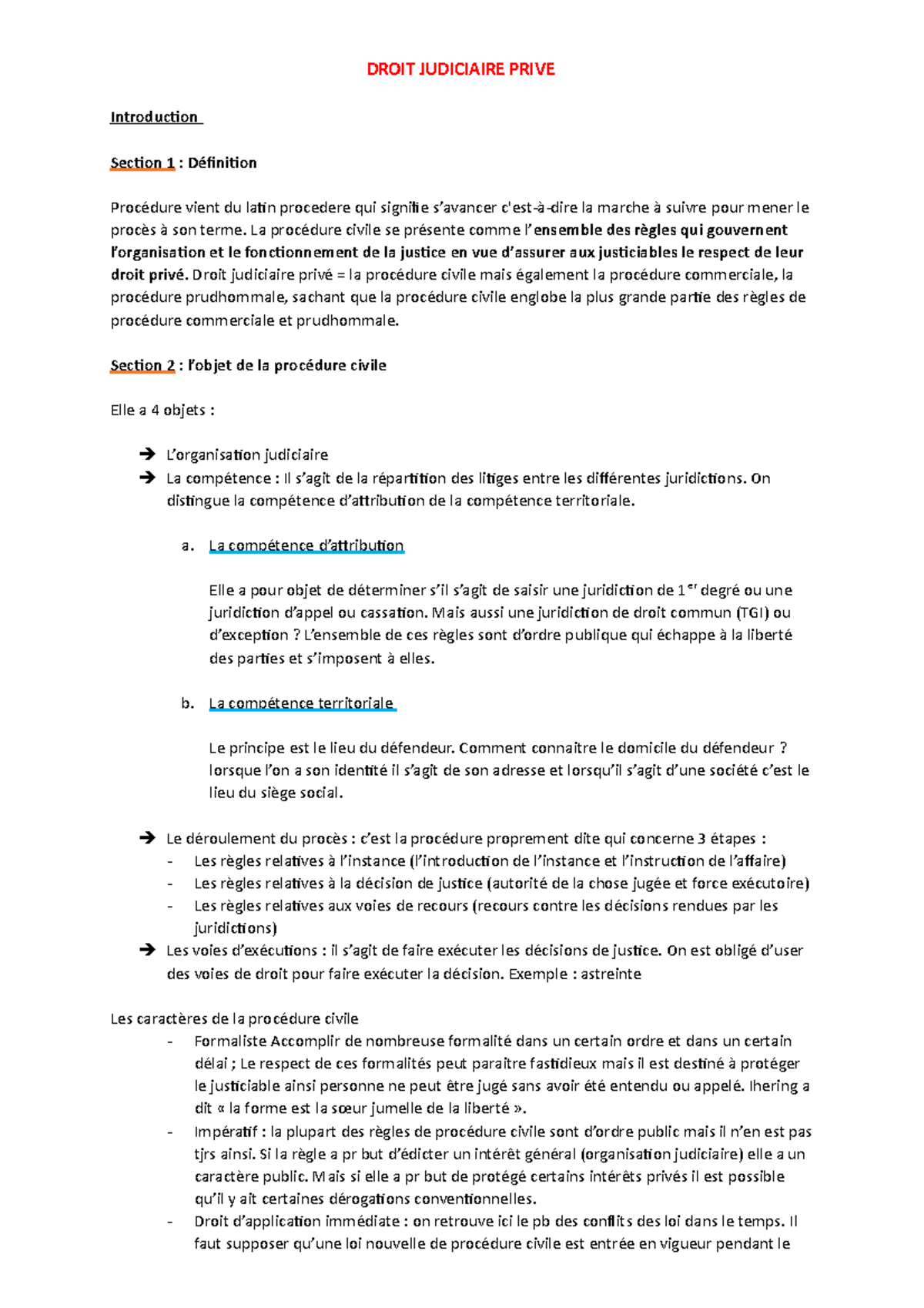 Droit Judiciaire Prive DROIT JUDICIAIRE PRIVE Introduction Section 1