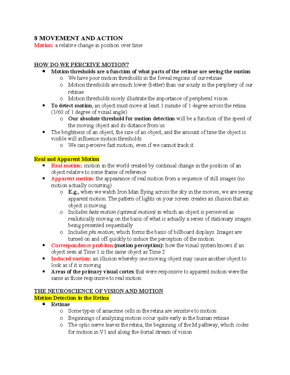 8 Movement AND Action - child development 2410 notes, includes textbook ...