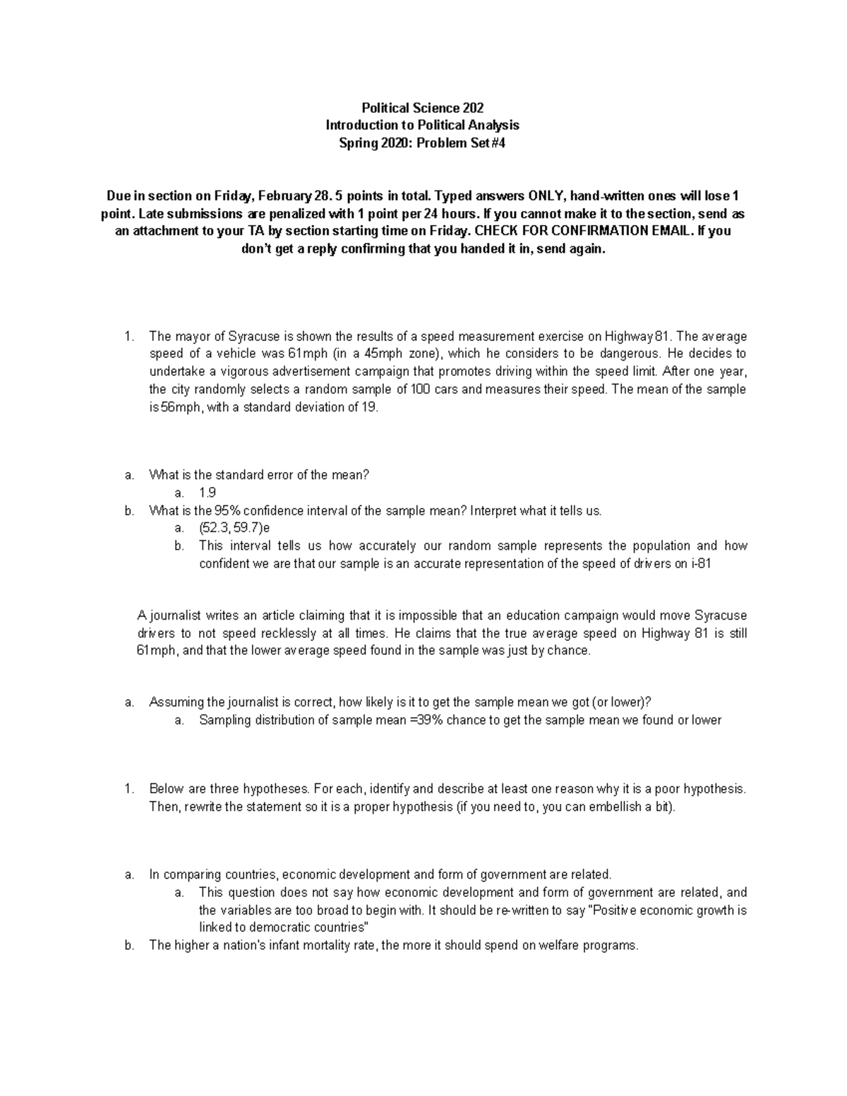 Problem set 4 - Political Science 202 Introduction to Political ...