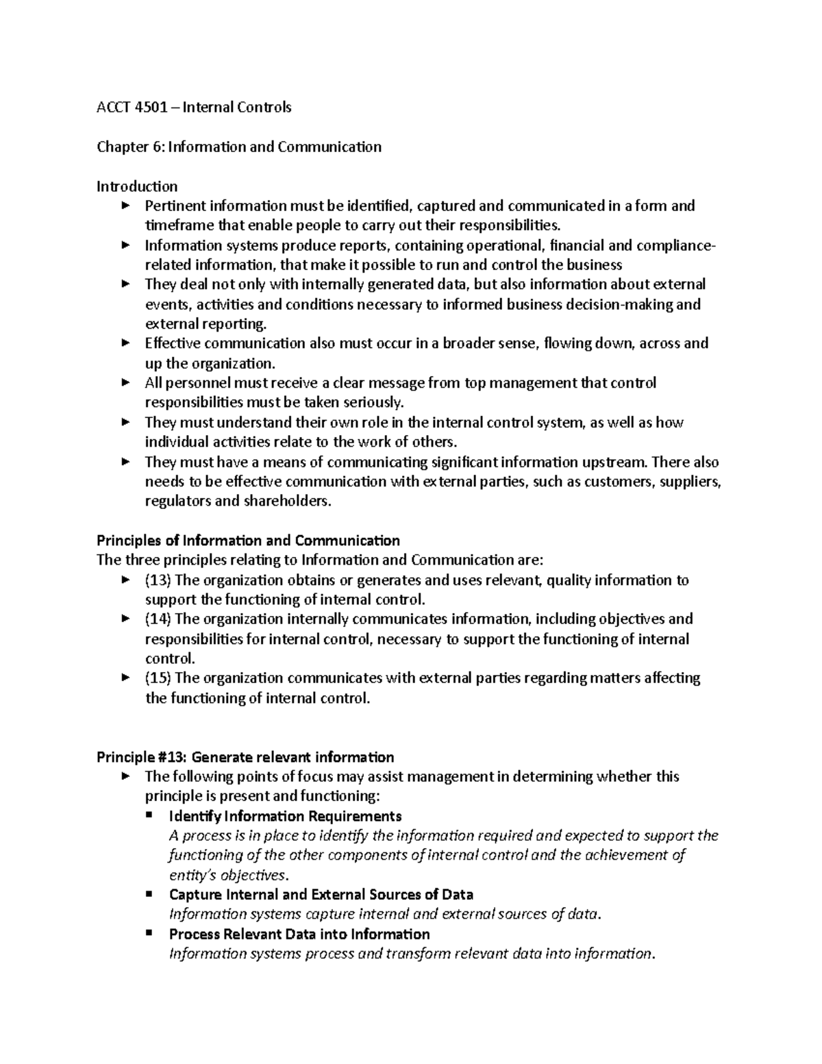 Internal Controls Chapter 6 & 7 Notes - ACCT 4501 – Internal Controls ...