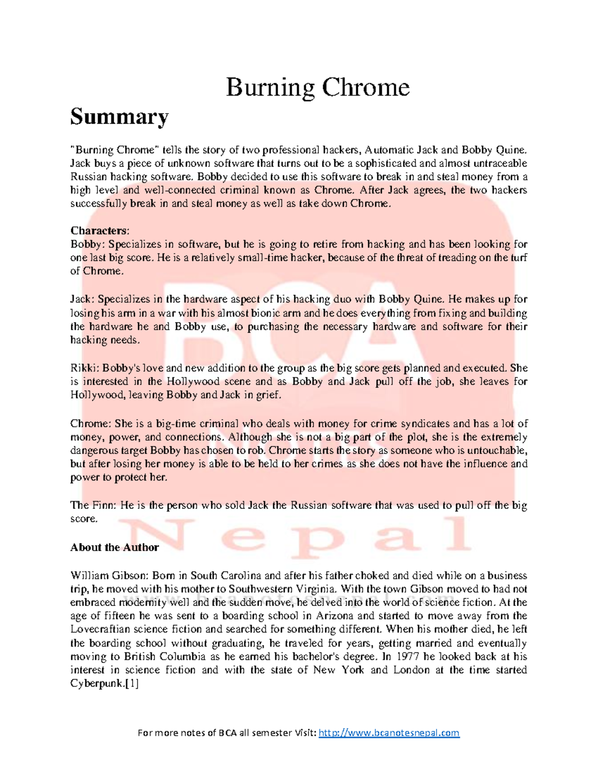 Burning Chrome Short Story