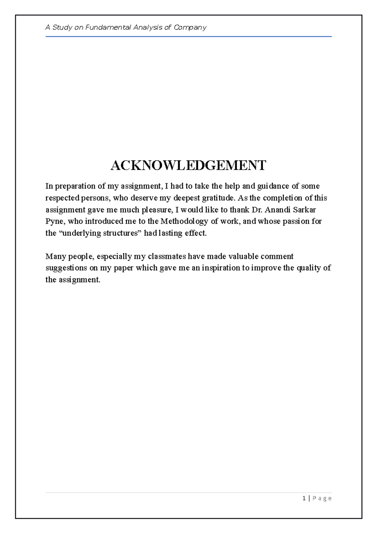 Fundamental Analysis of TCS - ACKNOWLEDGEMENT In preparation of my ...