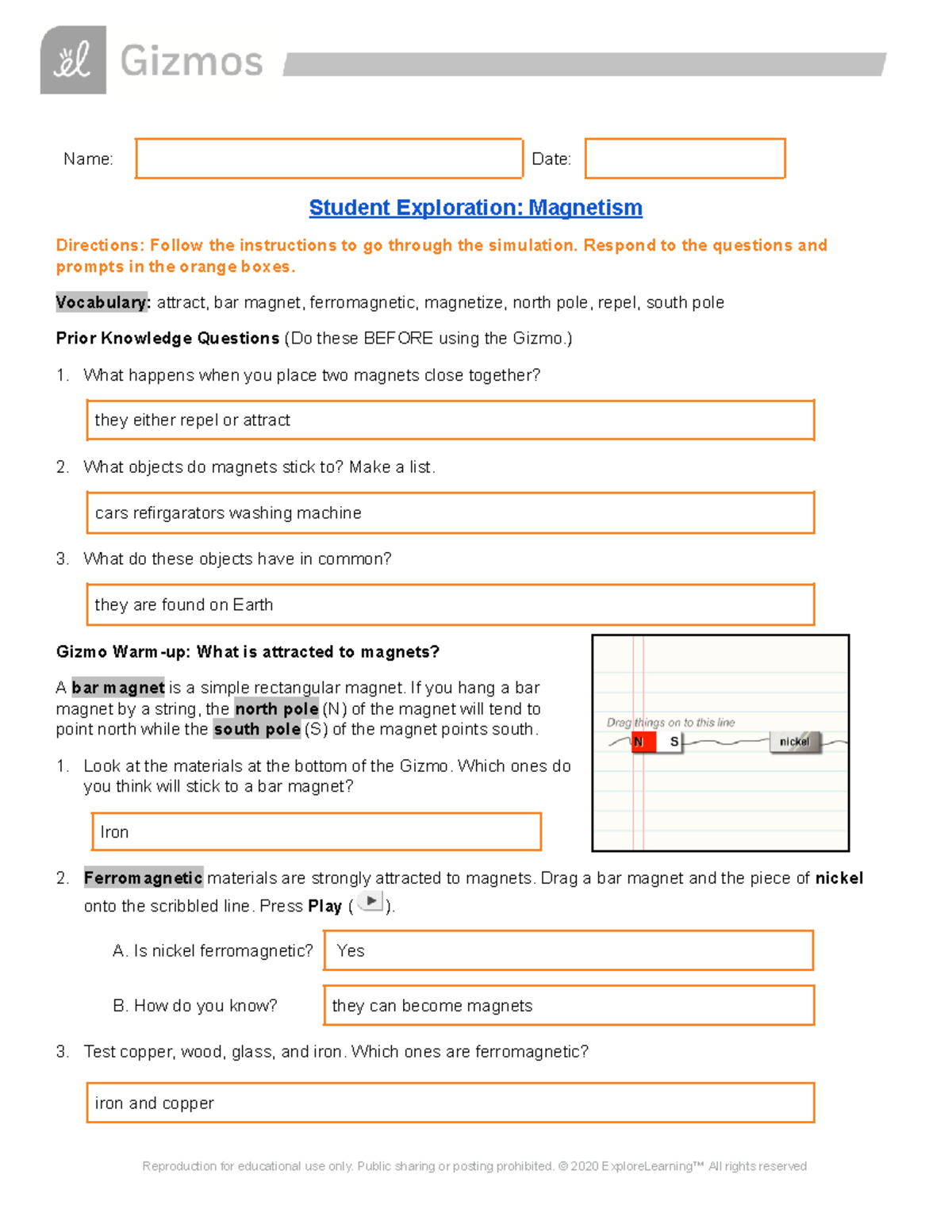 Magnetism SE - DESCRIPTION - Name: Date: Student Exploration: Magnetism ...