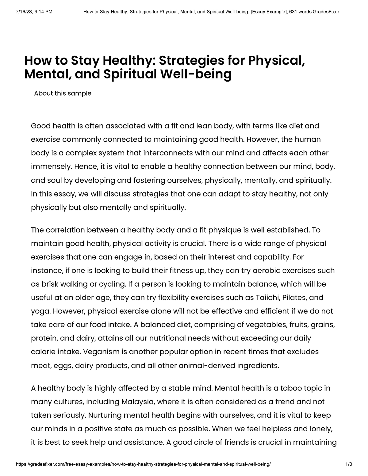 spiritual well being essay