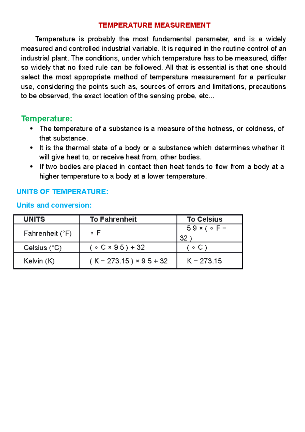 Temperature Measurement RTD - TEMPERATURE MEASUREMENT Temperature is ...