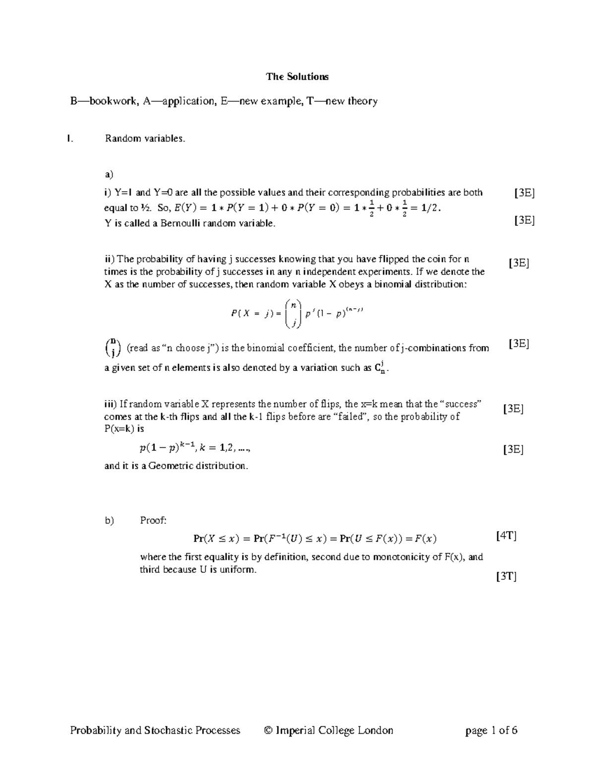 EE4-10 Probability And Stochastic Processes Solutions Summer '20 V1 ...