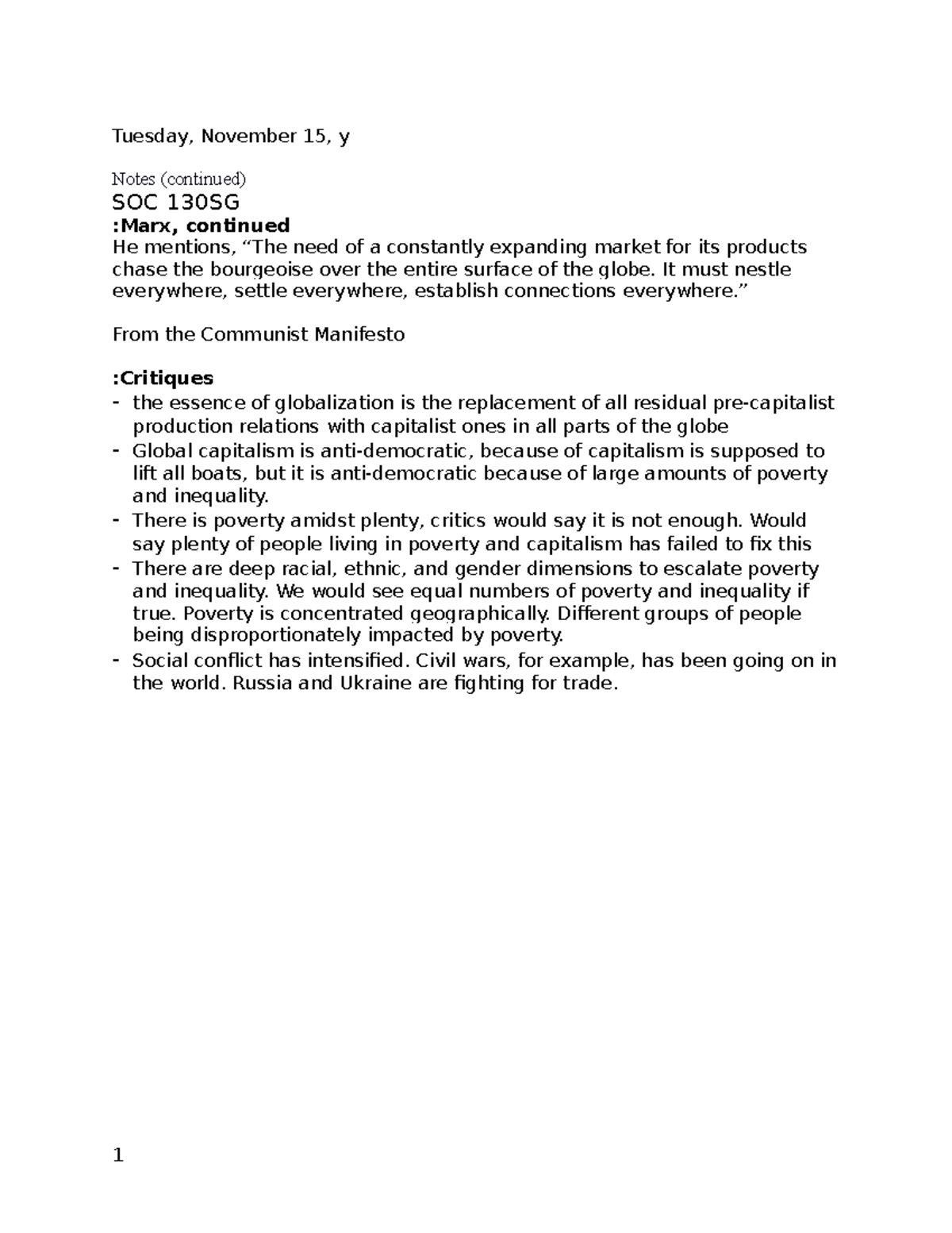 Week 4 Notes continued - Sociology and Marx - Tuesday, November 15, y ...