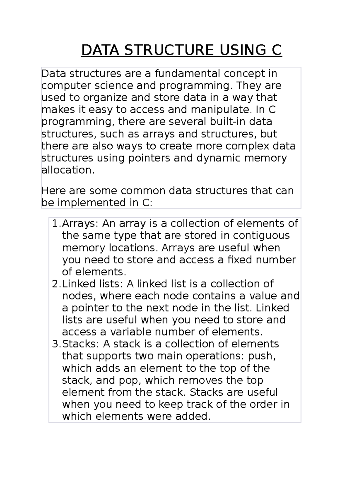 DATA Structure Using C - DATA STRUCTURE USING C Data structures are a ...