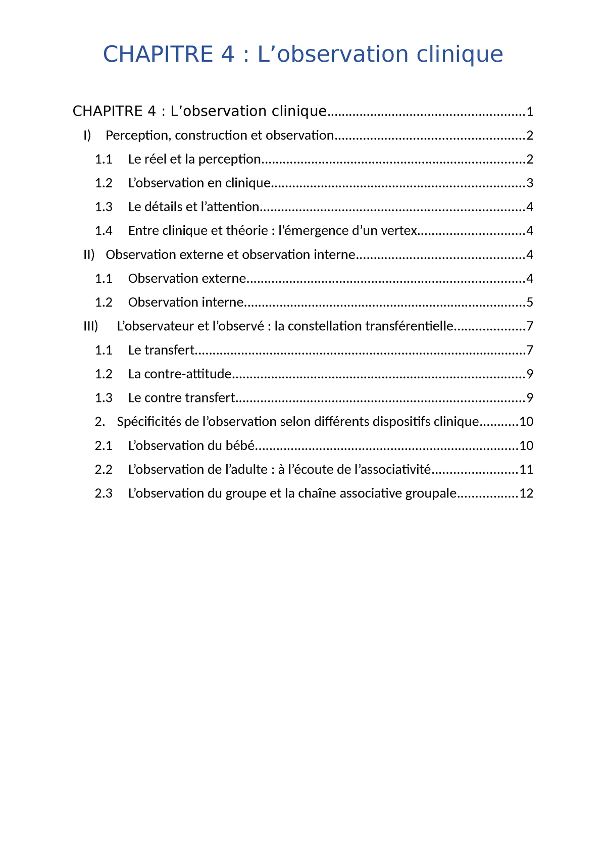 Chap 4 - L1 - Chapitre 4 : L’observation - Studocu