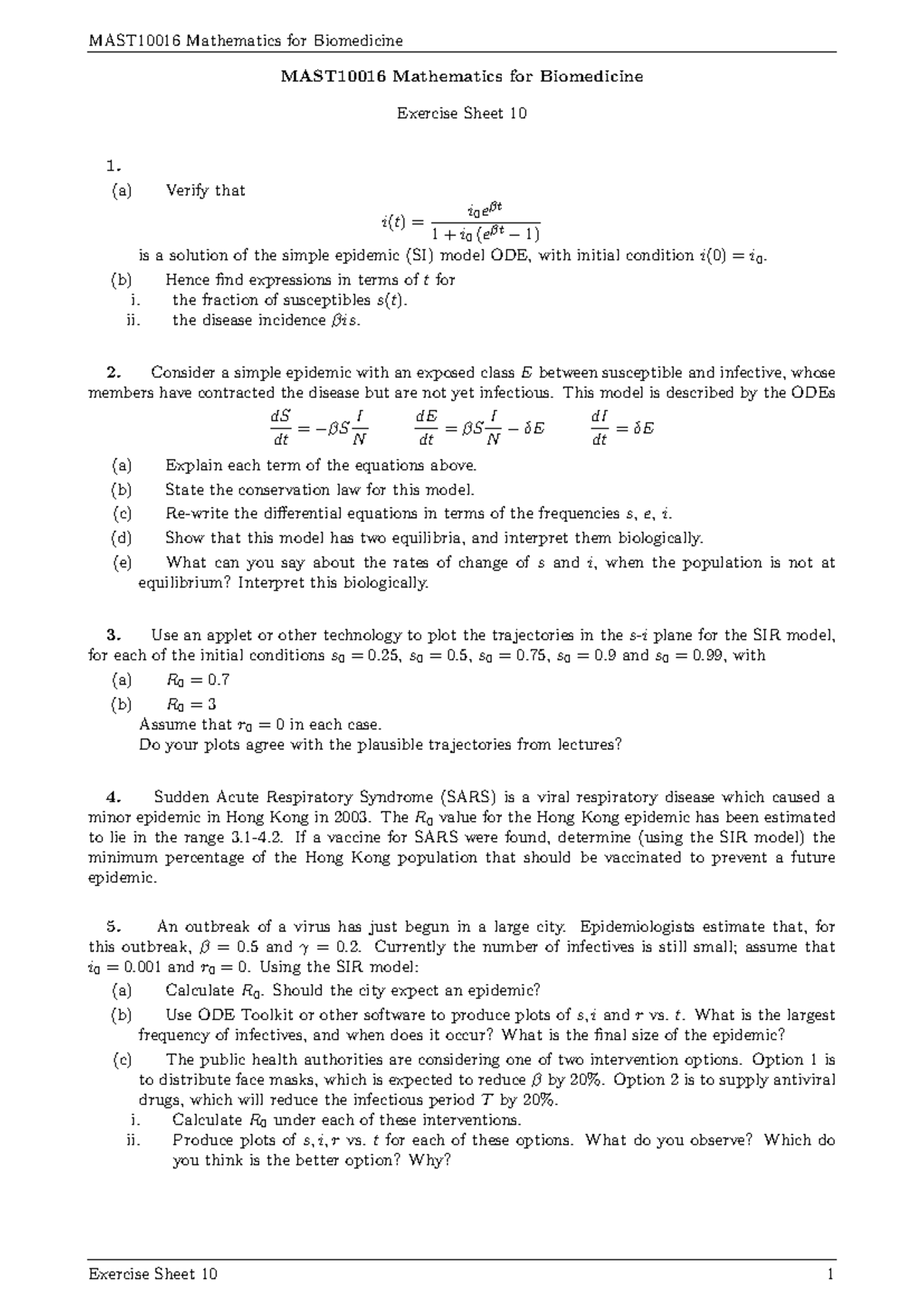 Exercise sheet 10 - MAST10016 Mathematics for Biomedicine Exercise ...