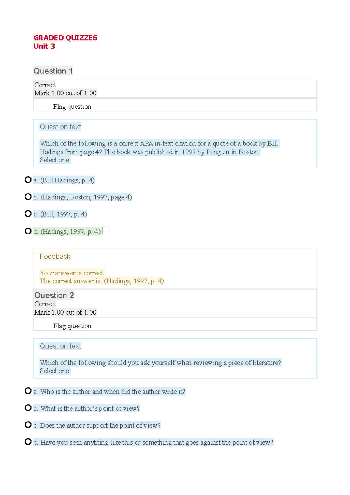 ENG COMP Graded Quizzes - GRADED QUIZZES Unit 3 Question 1 Correct Mark ...