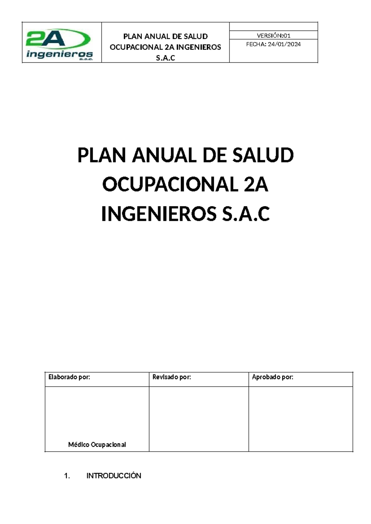 PLAN Anual DE Salud Ocupacional 2A Ingenieros - PLAN ANUAL DE SALUD ...