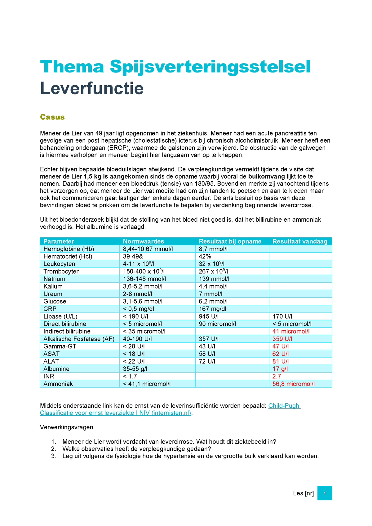 Mb Week Casus Levercirrose Thema Spijsverteringsstelsel Leverfunctie Casus Meneer De Lier