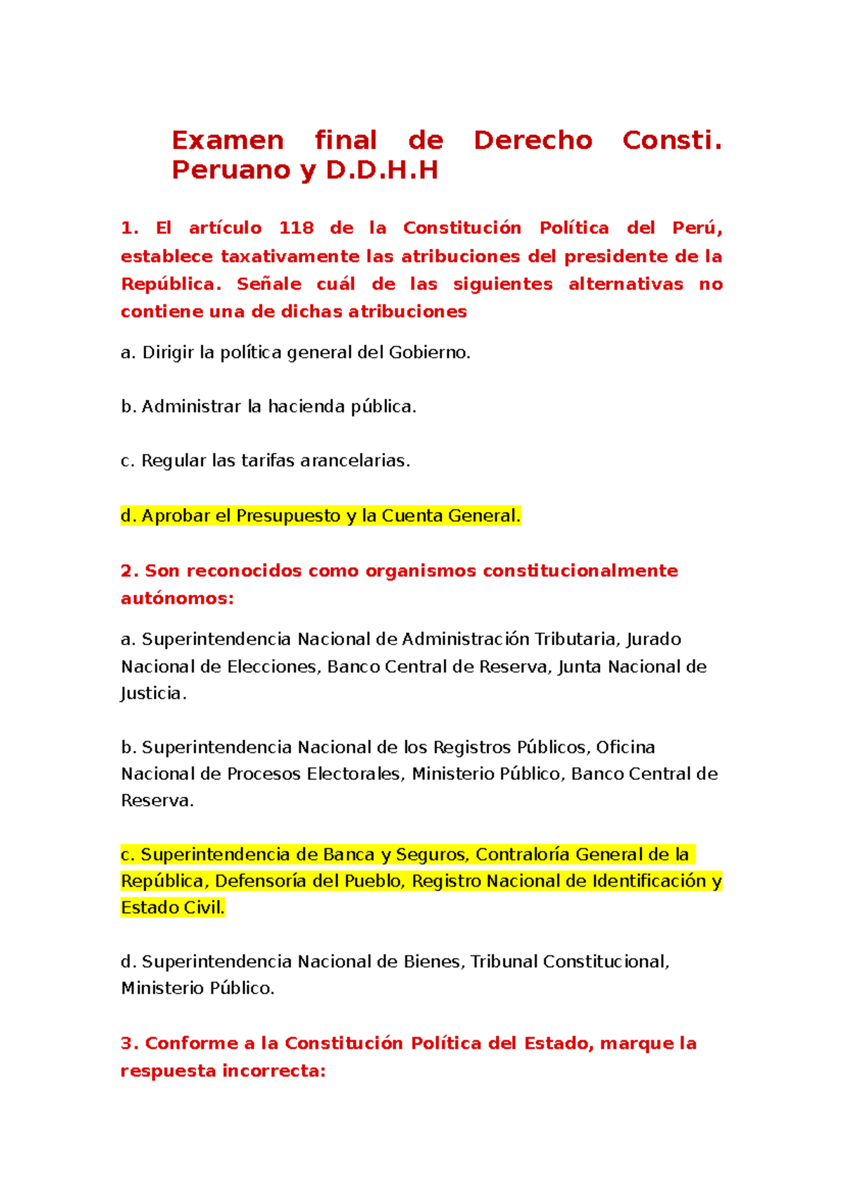 Examen Final Derecho Constitucional - Examen final de Derecho Consti ...