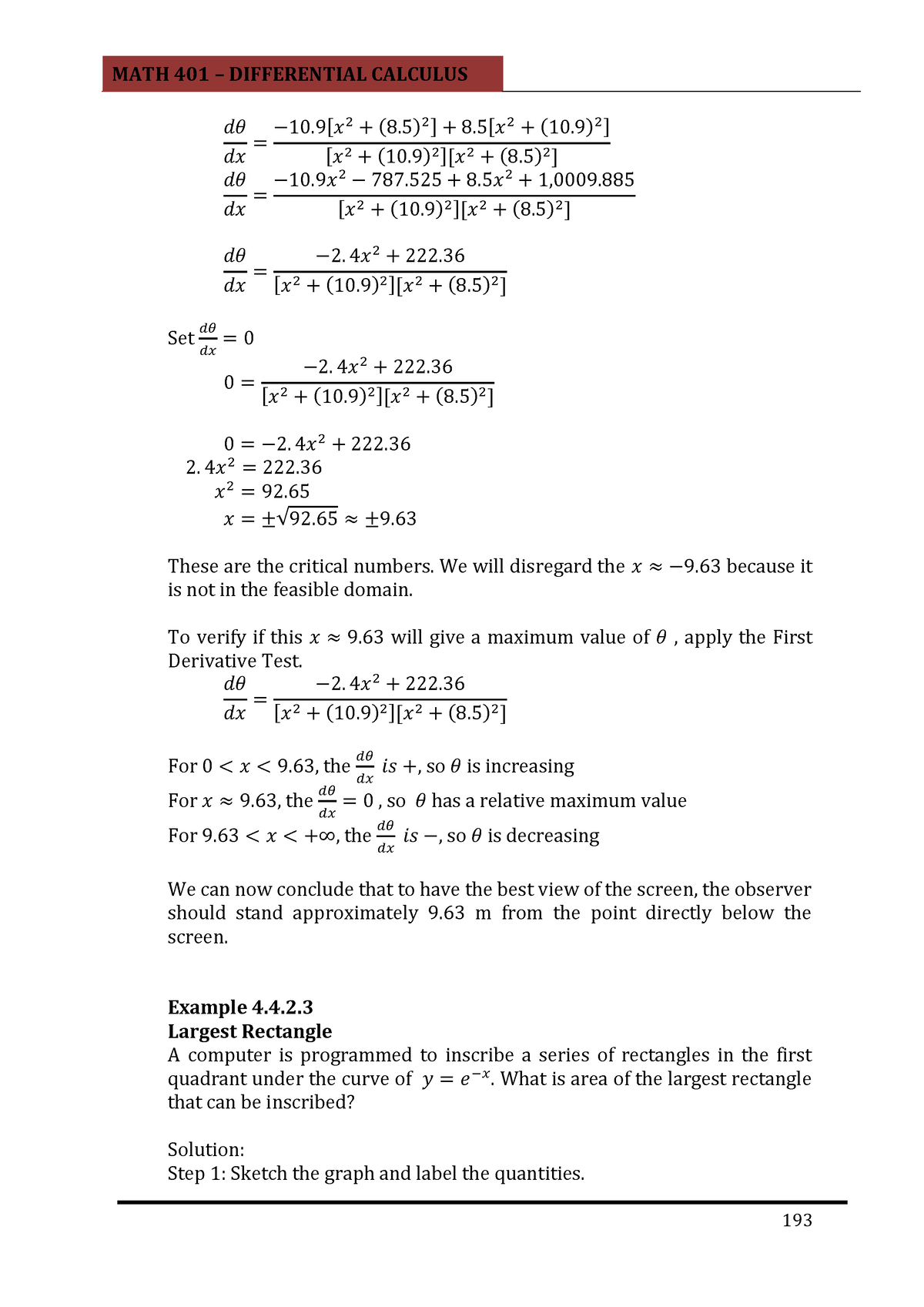 Differential Calculus 36 - Set These Are The Critical Numbers. We Will ...